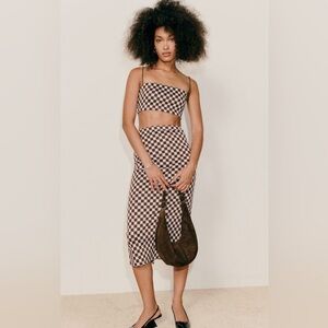 Reformation Brown and White Checkered Midi Dress